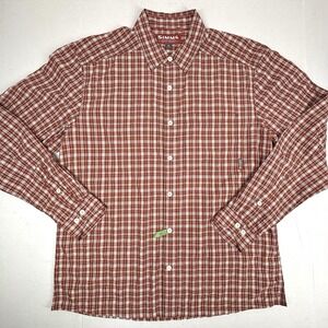 Simms Fishing Shirt Mens Large Rust Orange Plaid Check Long Sleeve Longhorns EUC